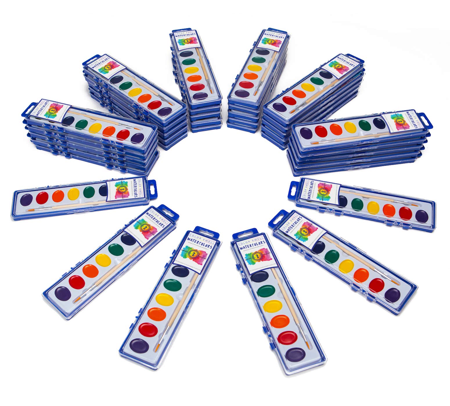 36 Sets of Watercolour Paint Packs with Wood Brushes in 8 Washable Colours