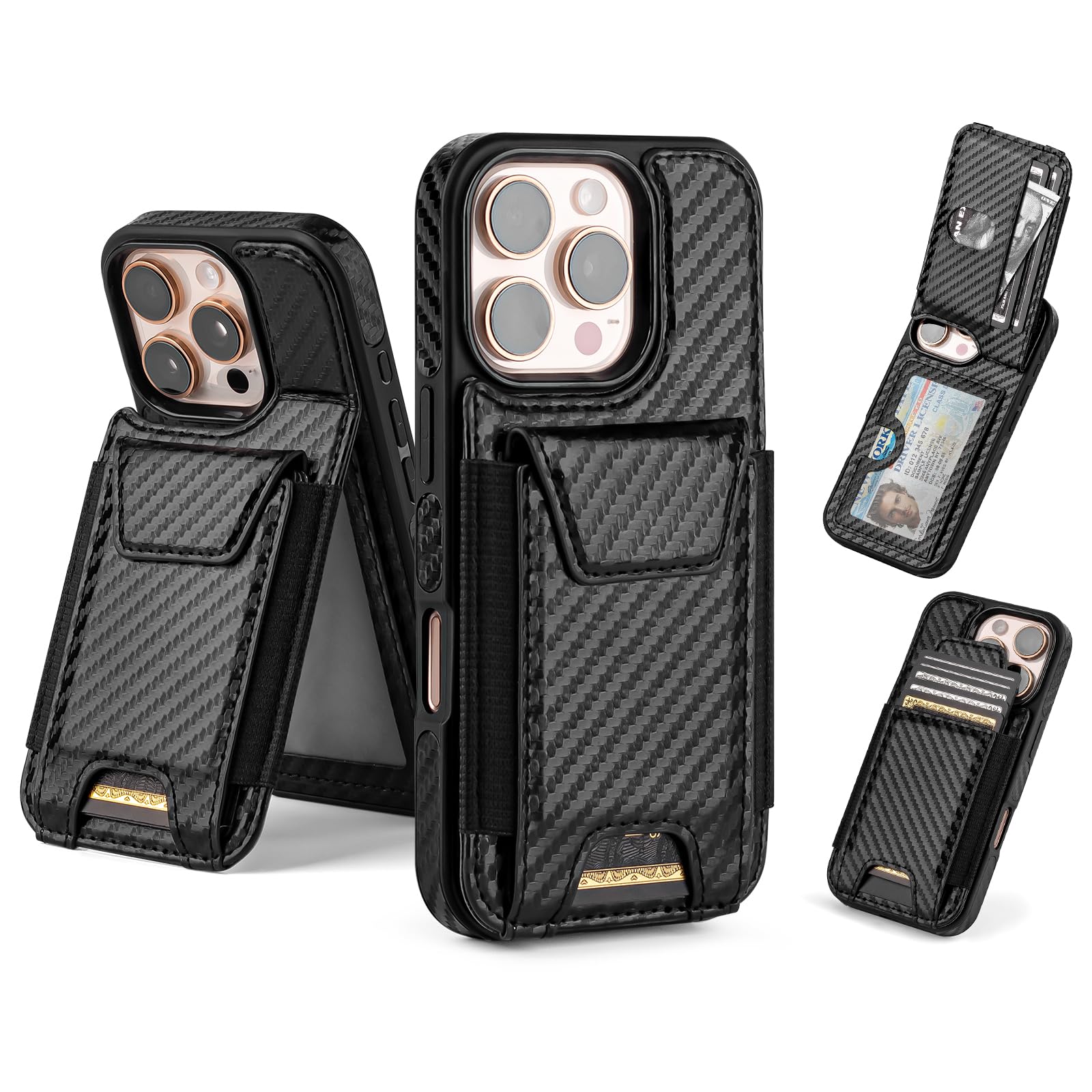 SkyEagle Compatible with iPhone 16 Pro Wallet Case with Card Holder,Women Men Phone Case PU Leather RFID Blocking Shockproof Magnetic Flip Cover Credit Card Slots Kickstand,for Apple 16 Pro,(Black)
