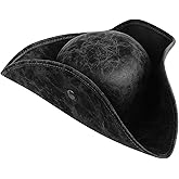 Pirate Hat for Men & Women Vintage Colonial Tricorn Style Costume Accessory for Halloween, Cosplay & Parties