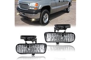 BOXLIGHT Fog Lights Compatible With 2000 2001 2002 2003 2004 2005 2006 GMC Yukon Pickup Truck / 1999 2000 2001 2002 GMC Sierra, A Pair Of Fog Lamps With Housing And Clear Lens