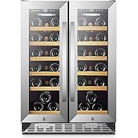 Sinoartizan 24 Inch Wine Cooler Refrigerator with Stainless Steel French Doors, Dual Zone Wine Fridge for Built In