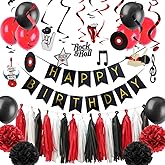 Rock and Roll Themed Birthday Party Decoration Rock Star Foil Swirl Happy Birthday Banner Tassel Paper Garlands Tissue Pom Poms Decor 40pcs Easy Joy