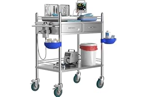 Avicenna Innovations *Improved & Upgraded* Medical Stainless Steel 2 Tier Rolling Cart with Wheels and Drawers | Dental Hospital Nursing Trolley | Easy-to-Disinfect Phlebotomy Mobile Workstation