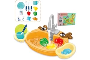 tisueteyi Electric Kitchen Sink Toy Teaching Kids About Water Conservation ABS Electric Sink and Water Play Toys, Yellow
