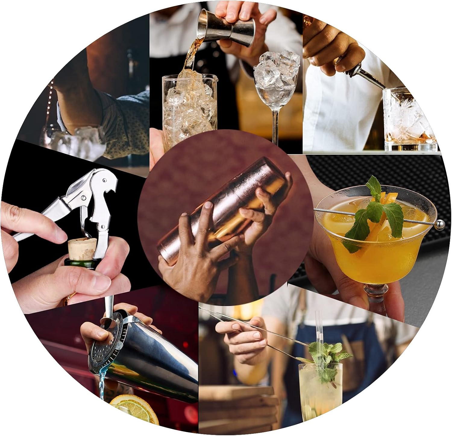 Bar Set Cocktail Shaker Set - 16 Piece Bartender Kit with Bamboo Stand Premium Stainless Steel Bartendering Tool for Home, Bars, Traveling, Outdoor Parties (Silver): Kitchen & Dining