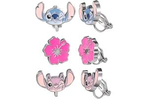 SALLY ROSE Disney Stitch and Angel Clip On Earrings Official License, Stitch Earrings 3-Pack, Stitch Gift Set