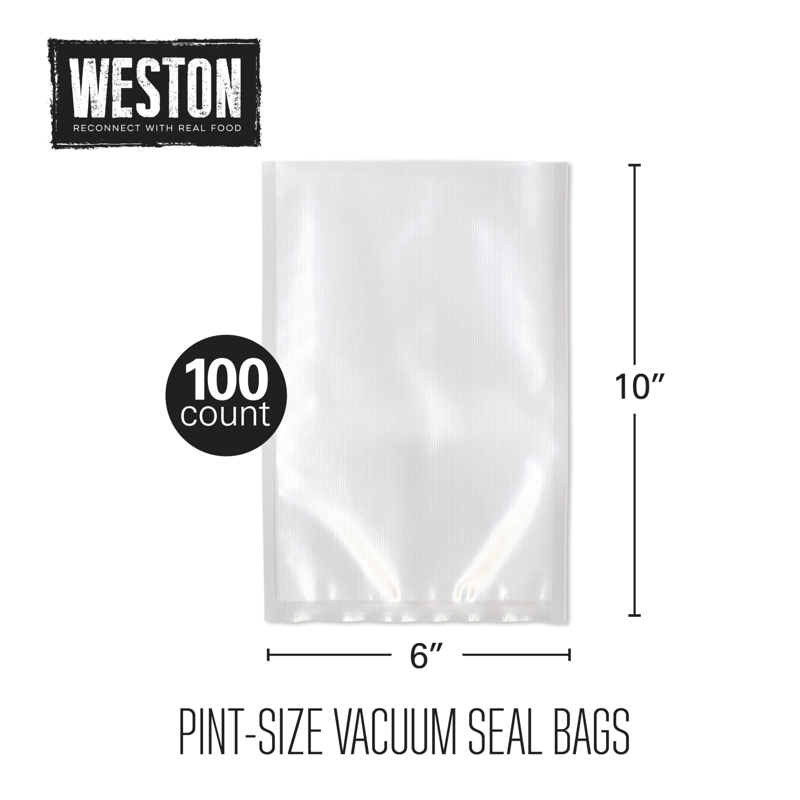 Weston Vacuum Sealer Bags for Food, 2 Ply 3mm Thick, for NutriFresh, FoodSaver & Other Heat-Seal Systems, for Meal Prep and Sous Vide, BPA Free, 6