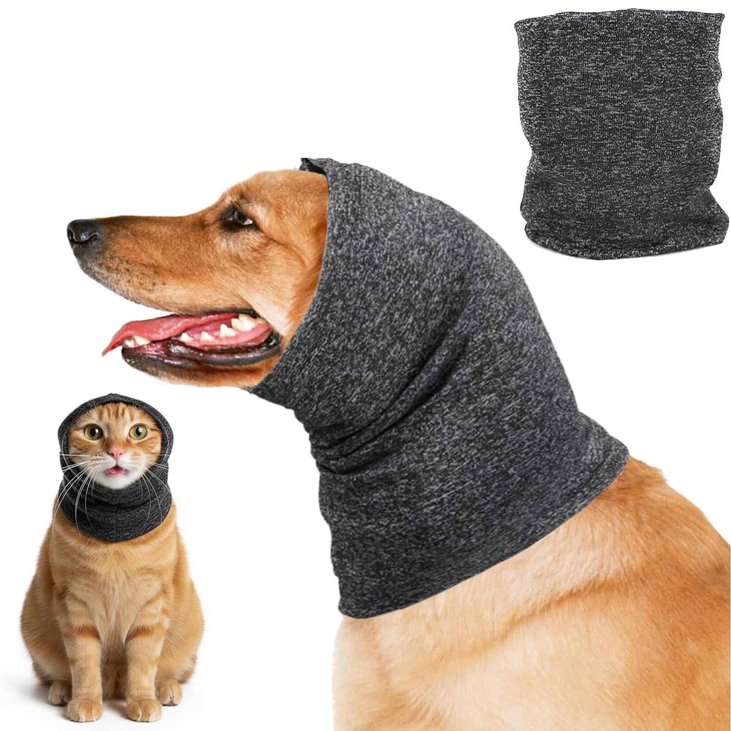 Northogo Multi-functional Pet Soft Snoods, Ear Covers & Muffs for Noise Protection, Neck & Ear Warmer for Anxiety Relief & Grooming for Dogs & Cats (Grey M)