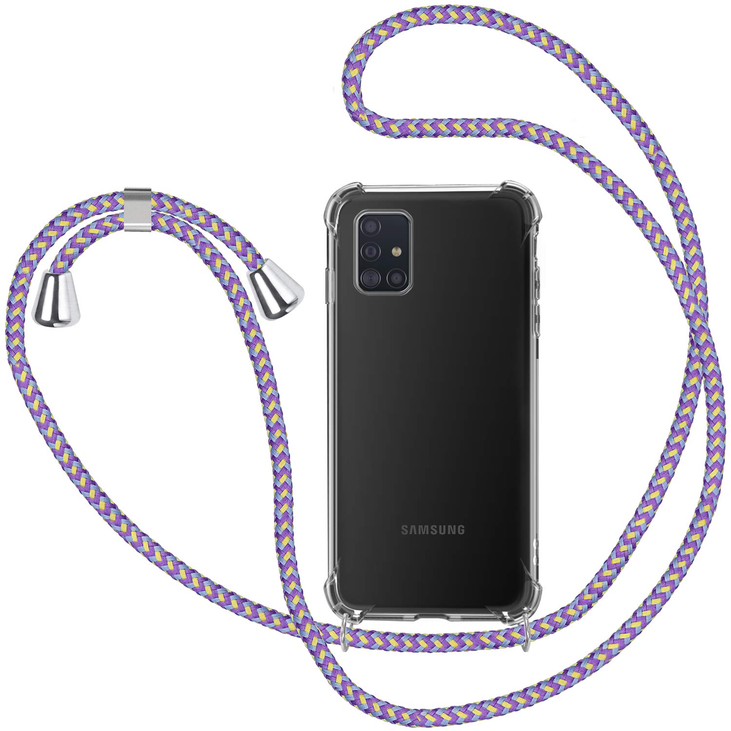 MICASE Crossbody Case for Samsung Galaxy A51, Necklace Transparent Soft TPU Silicone Shockproof Air Cushion Protective Cover with Adjustable Neck Cord Lanyard Strap (Purple and Blue)