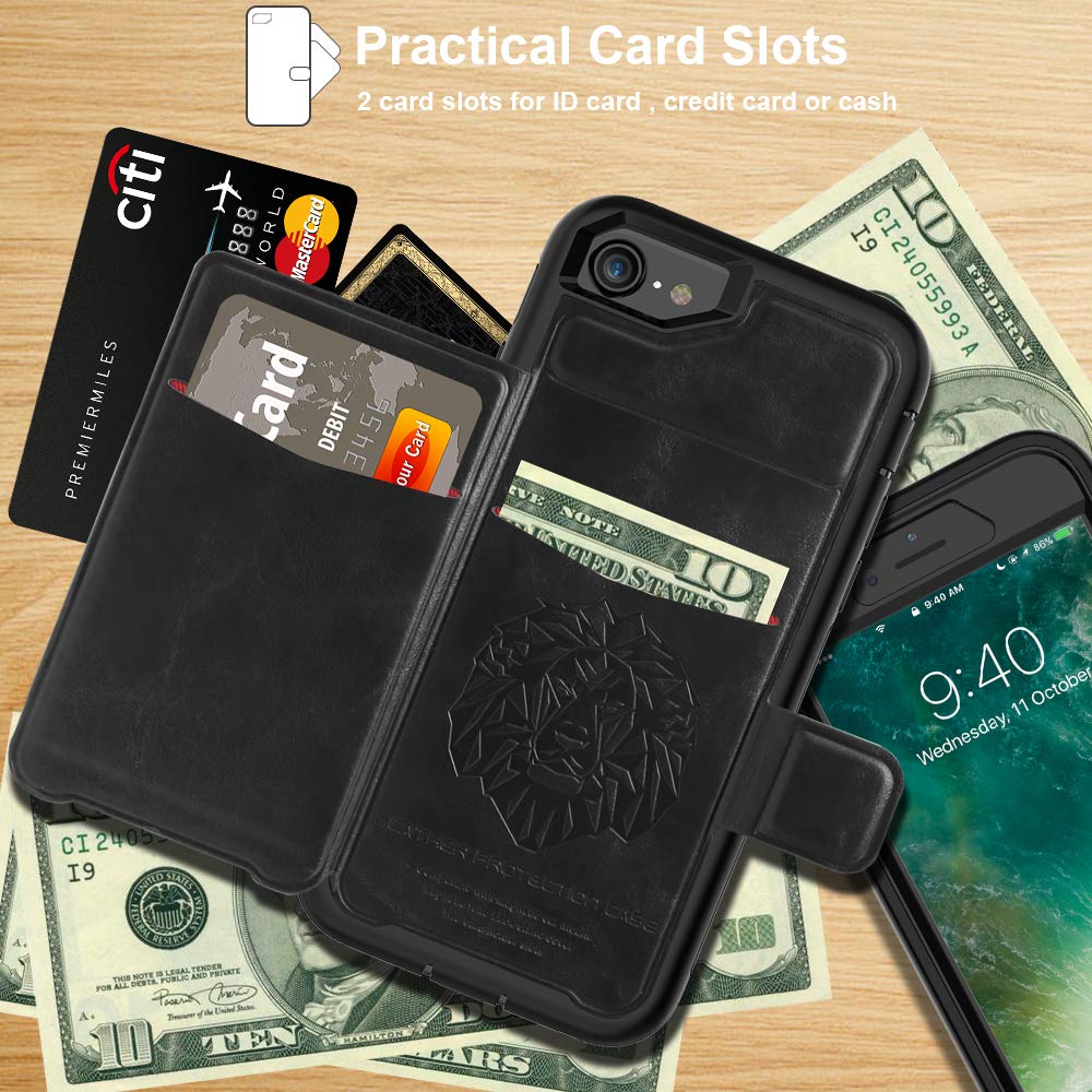 SXcase iPhone 6/6s Case,Leather Card Holder Wallet Shockproof Protective Phone Case for Apple iPhone 7/8 (4.7 inch)[Black]