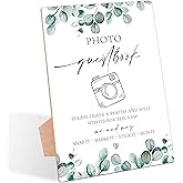 Photo Guestbook Sign, Greenery Wedding Ceremony, Pack of 1 Wooden Tabletop Sign with Stand, Wedding Supplies, Engagement and Reception Decorations - LD24