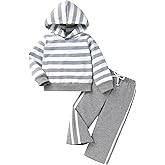 Happy Town Toddler Baby Boy Girl Clothes Long Sleeves Hoodie Striped Tops Jogger Sweatpants Fall Outfit Sets 2 Pcs