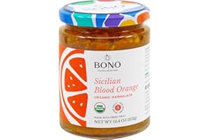Bono Sicilian Organic Marmalade | Made With Fresh Fruit | Less Sodium | Gluten Free | Cultivated Exclusively in Sicily, 12.4 oz (Blood Orange)