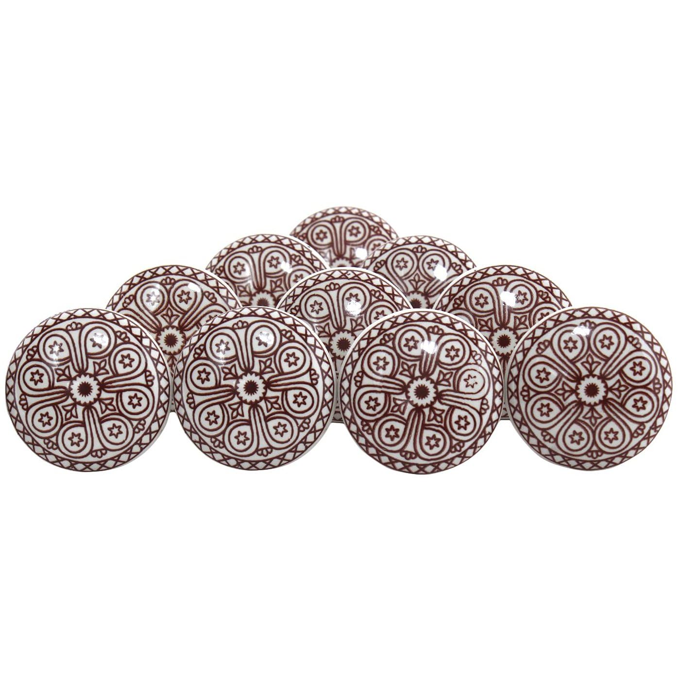 Ajuny Set of 10 Ceramic Knobs Brown and White Cupboard Cabinets and Furniture Vintage Pulls for Kitchen Bathroom Dresser Drawers Pottery Decorative Handle Knobs — image 1