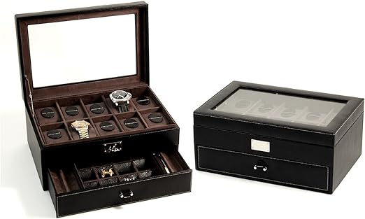 Amazon Com Leather 10 Watch Case With Glass Top Drawer For