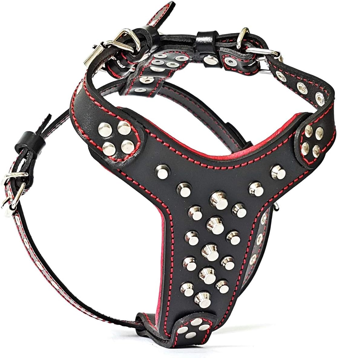 Bestia Studded Leather Harness. Bullterrier Size. 100% Leather. Handmade in Europe Black & Red
