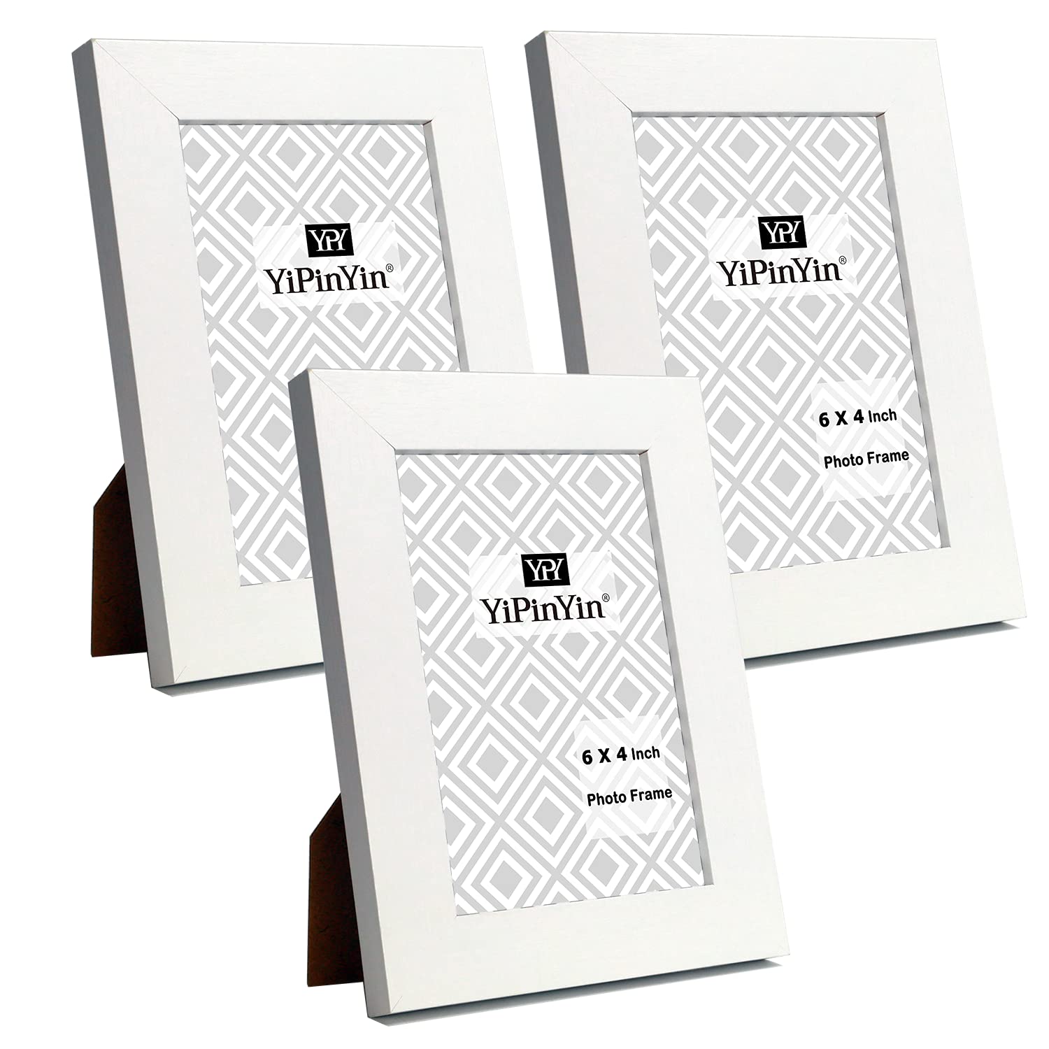 4 X 6 '' White Photo Frame With Glass Window Set Of 3,Oxford Garllery Picture Frame 6x4 Inch 3 Set, stylish 4x6 frames with a delicate Wooden grain texture For Wallmounted & Desk Top