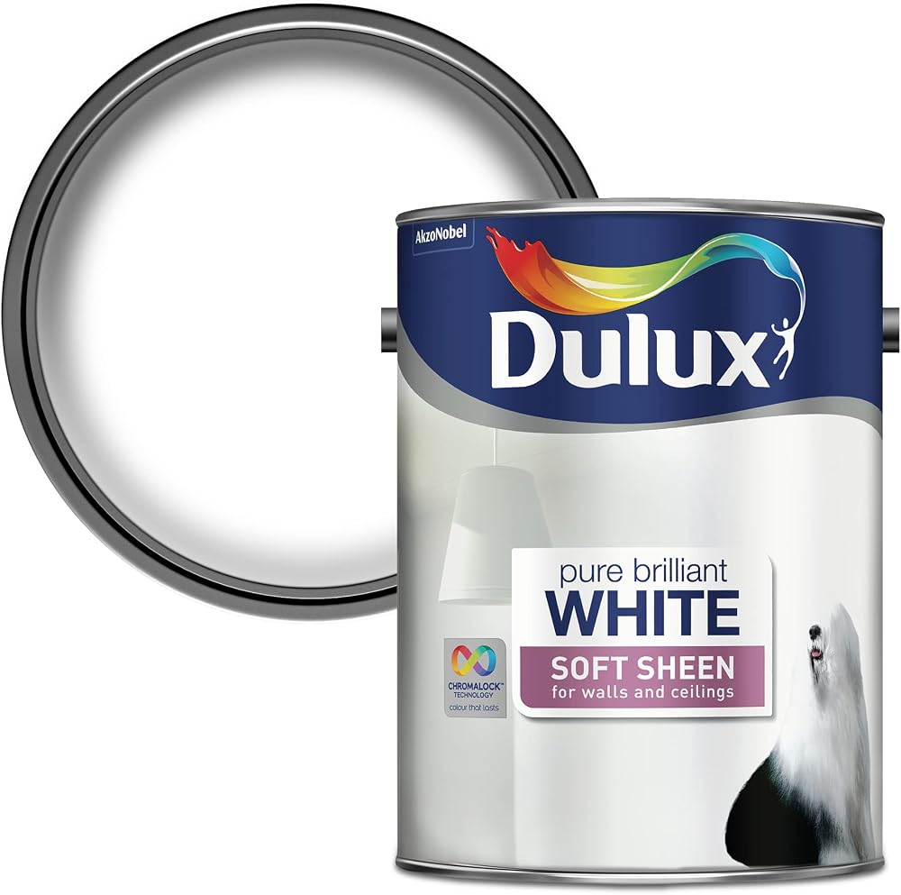 Dulux Soft Sheen Emulsion Paint Walls Ceilings Pure Brilliant White 5L
