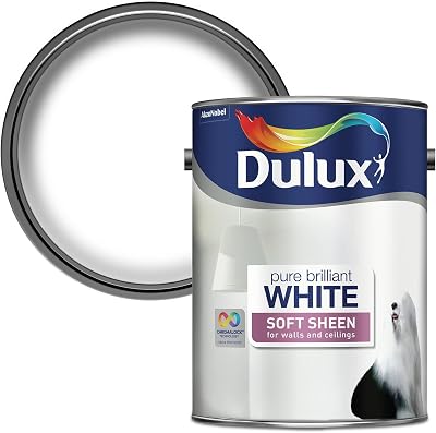 Dulux Soft Sheen Emulsion Paint Walls Ceilings Pure Brilliant White 5L