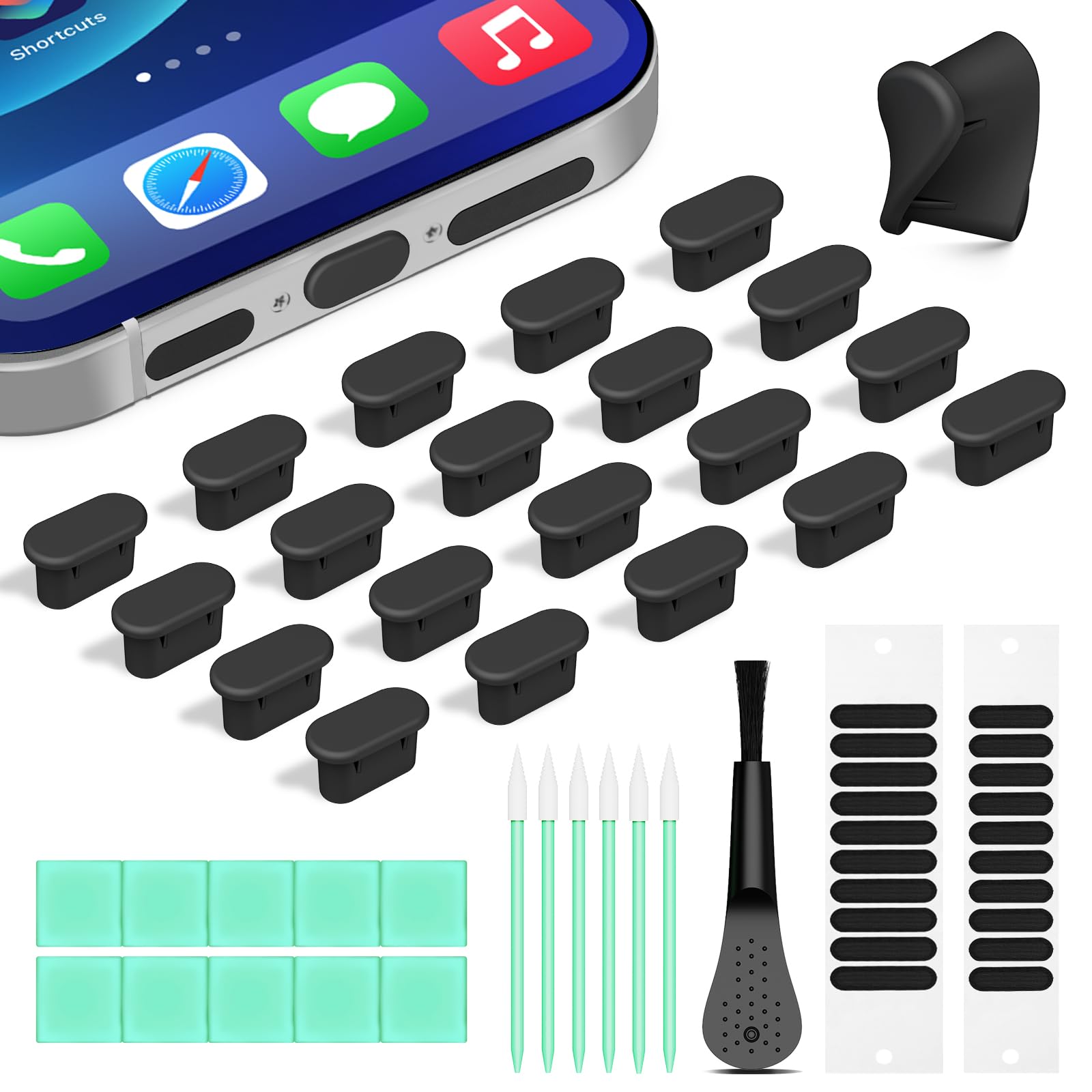 Silicone USB C Dust Plug with Phone Speaker Cover,5-in-1 31 Pack Charging Port Cover Cleaning Kit,Type C Anti Dust Plug for iPhone 15/16/17/Samsung Galaxy/One Plus/Google Pixel/All USB C-Port Devices