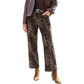 luvamia Wide Leg Jeans Woman Trendy High Waisted Leopard Cheetah Print Ankle Length Stretchy Denim Pants with Pockets