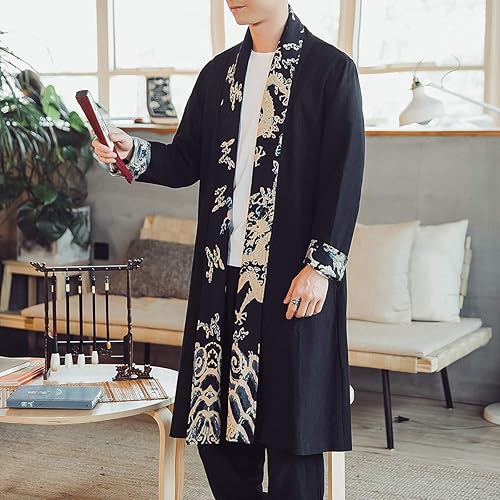 Kimono Long Black Cardigan Mens Chinese Style Kimono Cardigan Men
