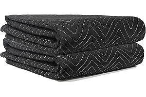 JourneyO Padded Packing & Moving Blankets 2 Pack Deluxe Quality 80 x 72 inch Furniture Shipping Pads for Moving and Storage-Black(2 Deluxe Blankets 45 lbs/Dozen)