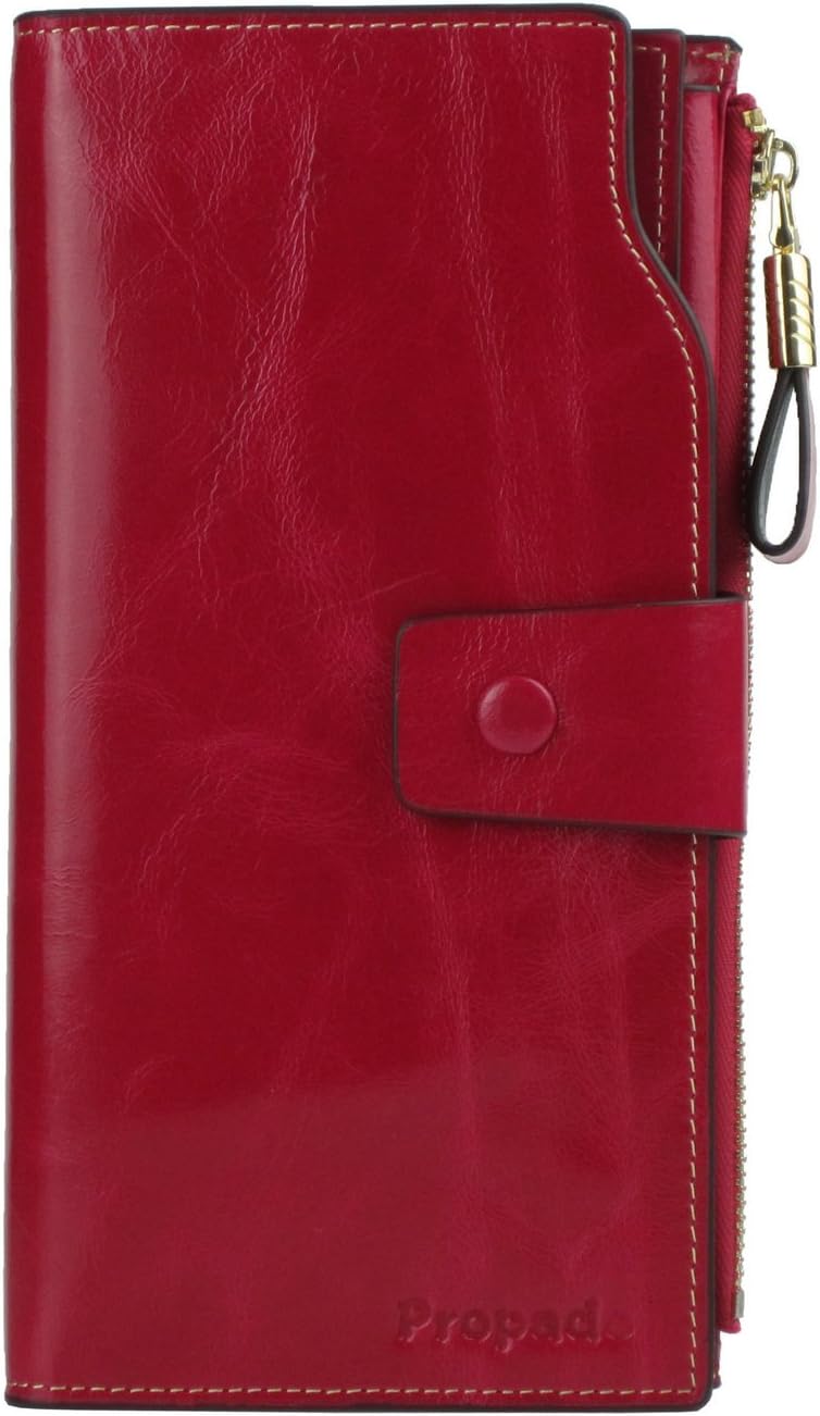 Propado Large Capacity Luxury Genuine Cowhide Leather Multi-Function Wallet Card Holder Zipper Pocket for Women