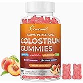 COWCOM Colostrum Gummies with Vitamin D3,Sugar-Free 40% IgG Bovine Colostrum Supplement for Gut Health,Immunity,Bloating,Skin & Hair for Adults and Kids,Peach Flavor - 90 Count