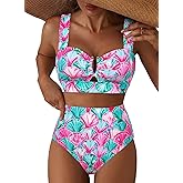 Herseas Women's 2 Piece U Wire Cutout Bikini Sets Floral Print High Waisted Swimsuit 2026 Summer Beach Swim Bathing Suit