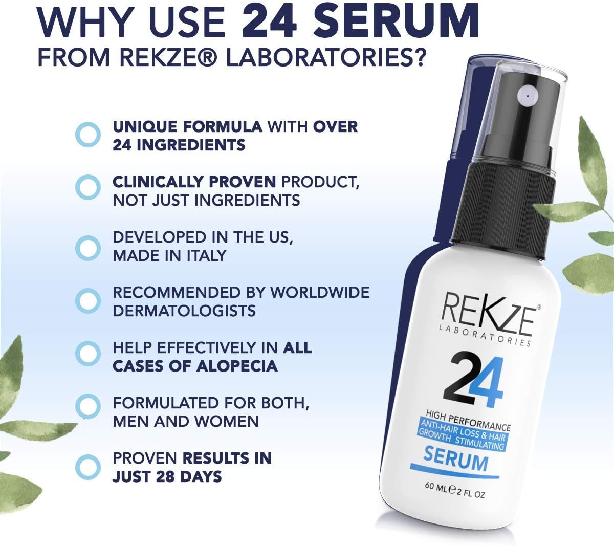 REKZE 24 Serum w/Unique Premium Clinically Proven Formula for Hair Thickening Anti-Hair Loss & Thinning - Image 3