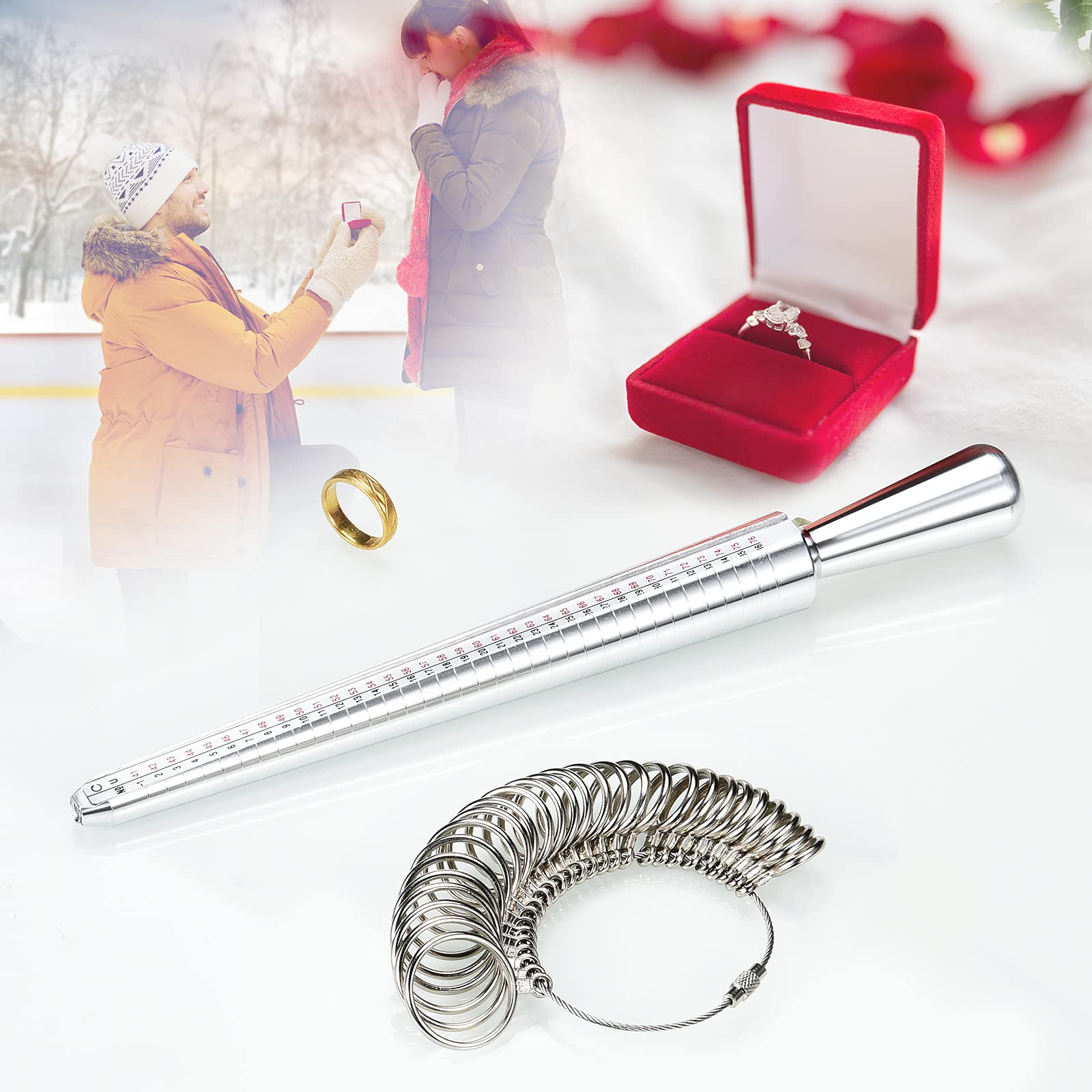 Ring Sizer Measuring Tool, NuLink Aluminum Ring Mandrel Dual Measurement Size Metal Rings Sizers Tools Kit Adjuster for Women Men Rings