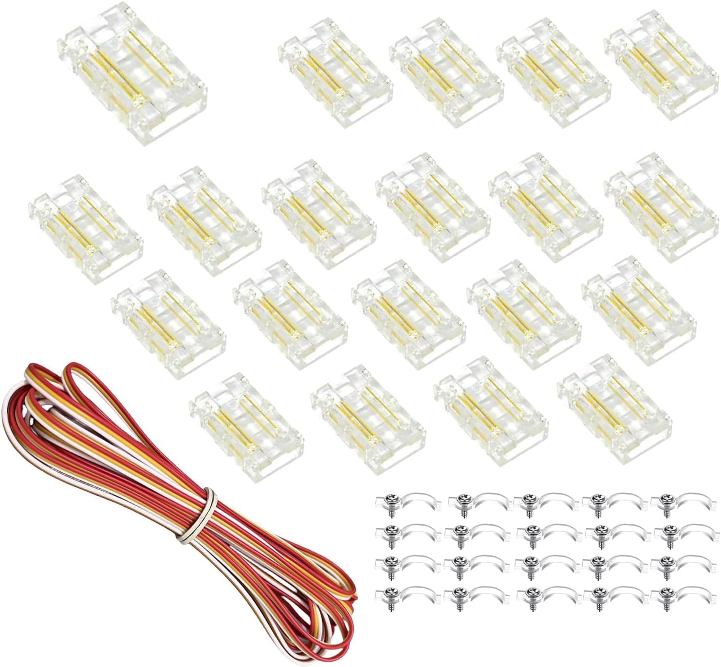 SHAOYAYAZHANG COB LED Strip Connector Set for 3-Pin 10 mm Wide Tunable CCT Strip to Wire Transparent Solderless Connector, 16.4 Feet 3 Conductor Extension Cable