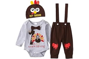 Tinypainter Baby Boy Thanksgiving Outfit Turkey Romper+Suspender Pants My 1st Thanksgiving Clothes