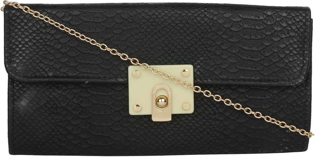 black sling bag with metal chain