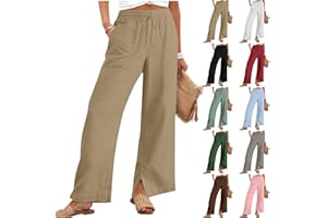Blczomt Linen Pants Women Summer Lounge Beach Vacation Flowy Palazzo Trousers Boho Travel Pant Comfy Plus Size Cotton Clothes