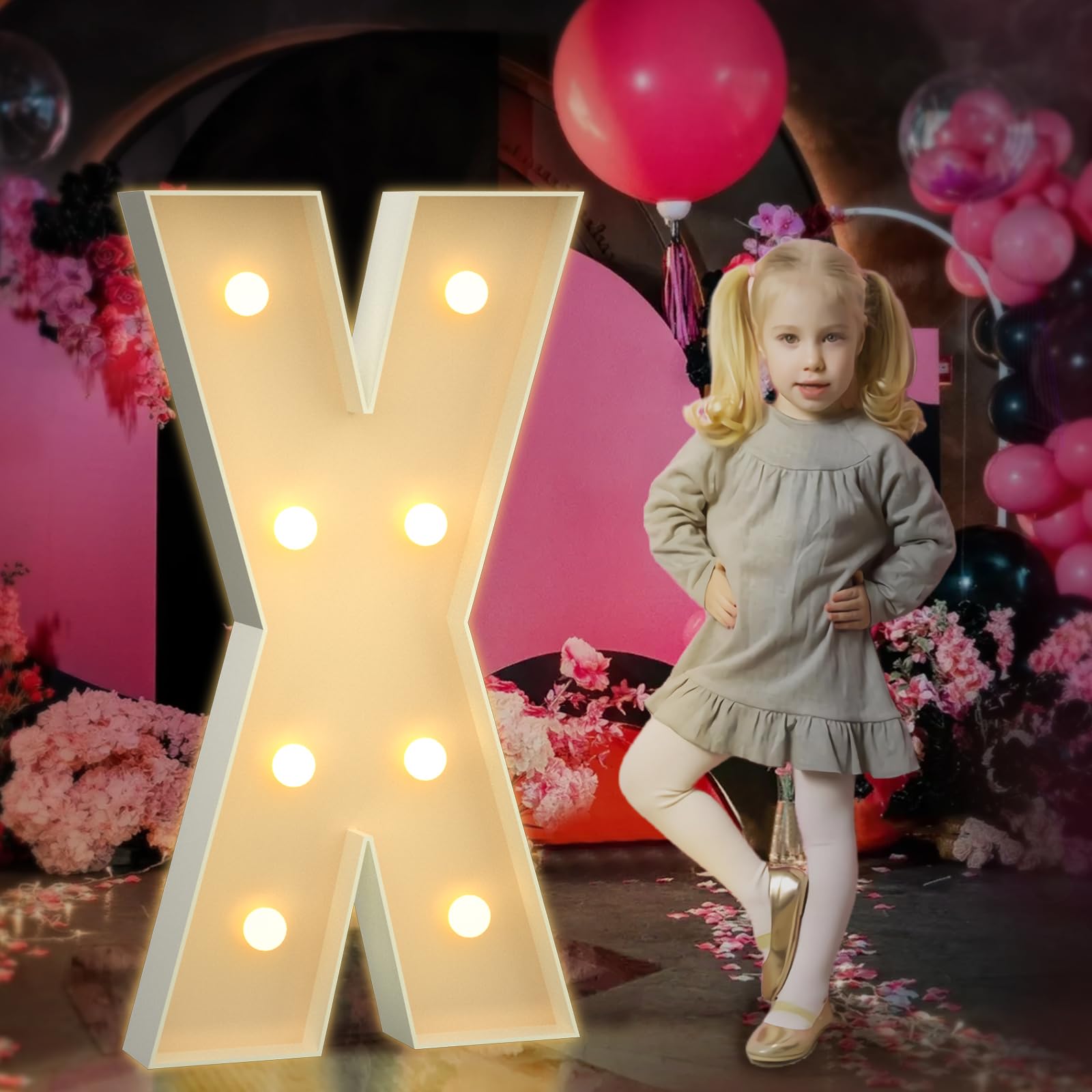 Photo 1 of Tongjoy 3FT Marquee Light Up Letters, Large X for Baby Shower Party Backdrop Decor, Mosaic Letter for Birthday Wedding Engagement Party Decorations