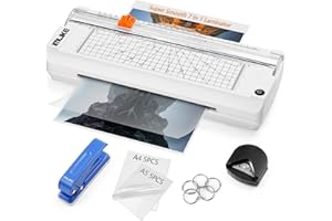 IMLIKE A4 Laminator Machine with Paper Trimmer: 6 in 1 Hot Laminator with 10 Laminating Sheets, Corner Rounder, 5 Book Binder Rings, Single Hole Punch, 9 Inches White Laminator for Home/Office/School