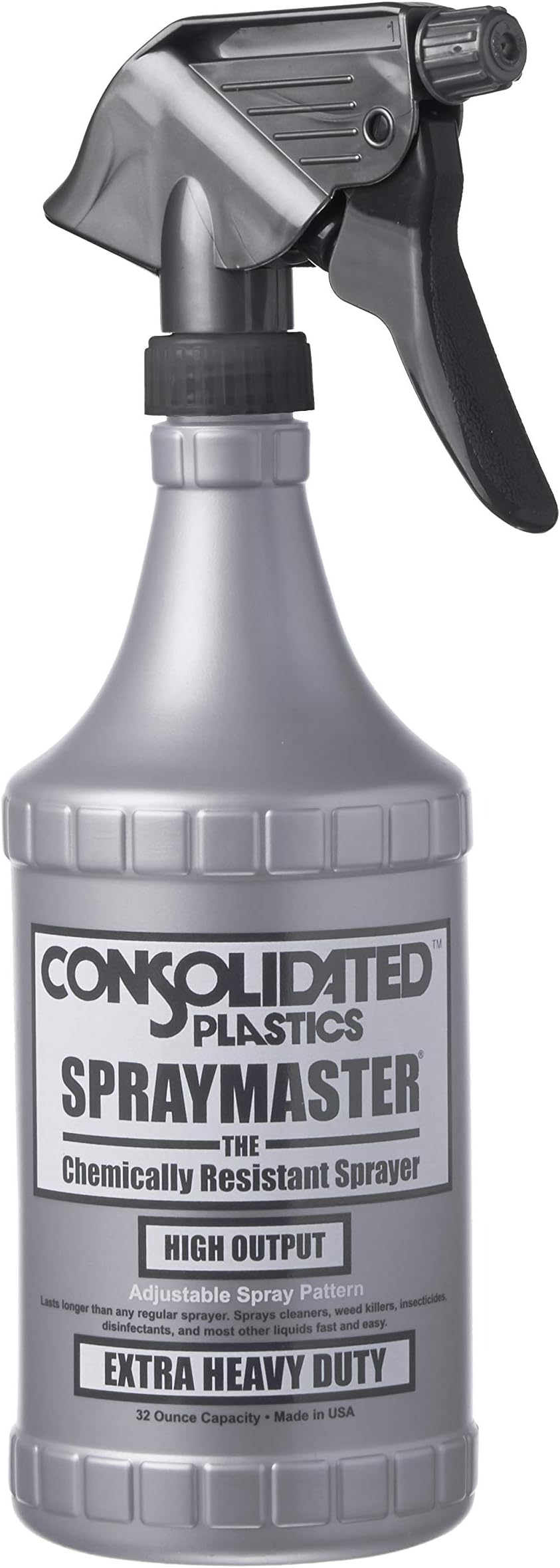 Consolidated Spraymaster Spray Bottle with Acetone Resistant Leakproof Sprayer, HDPE, Gray, 32oz, 12 Pack