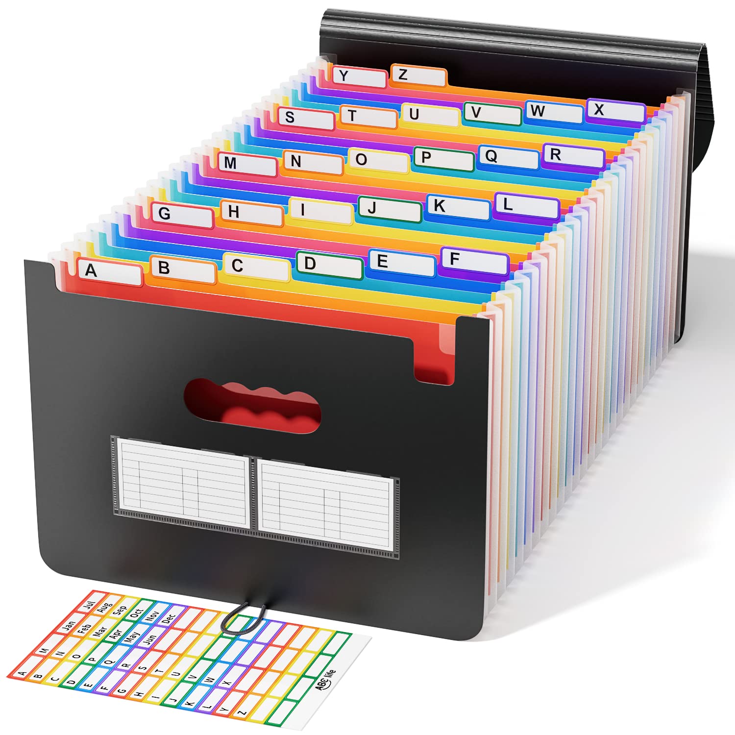 ABC life Expanding File Folder, 26 Pockets A4 Accordion File Organiser, Portable Rainbow Document Filing Box, Accordian Monthly Bill Receipt Paperwork Organiser Storage for Home/Office/School