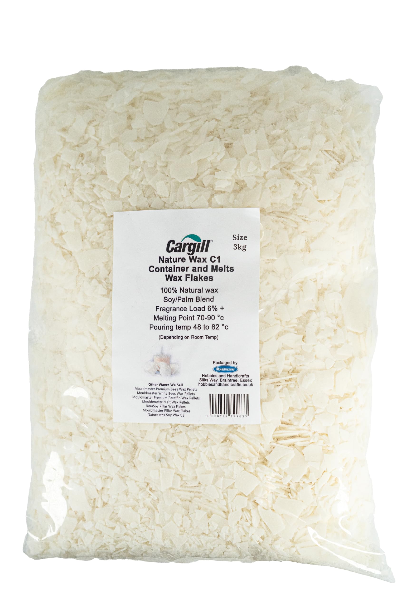 Mouldmaster 3kg Nature C1 Container and Melts Soy Wax Flakes, Off White,C104
