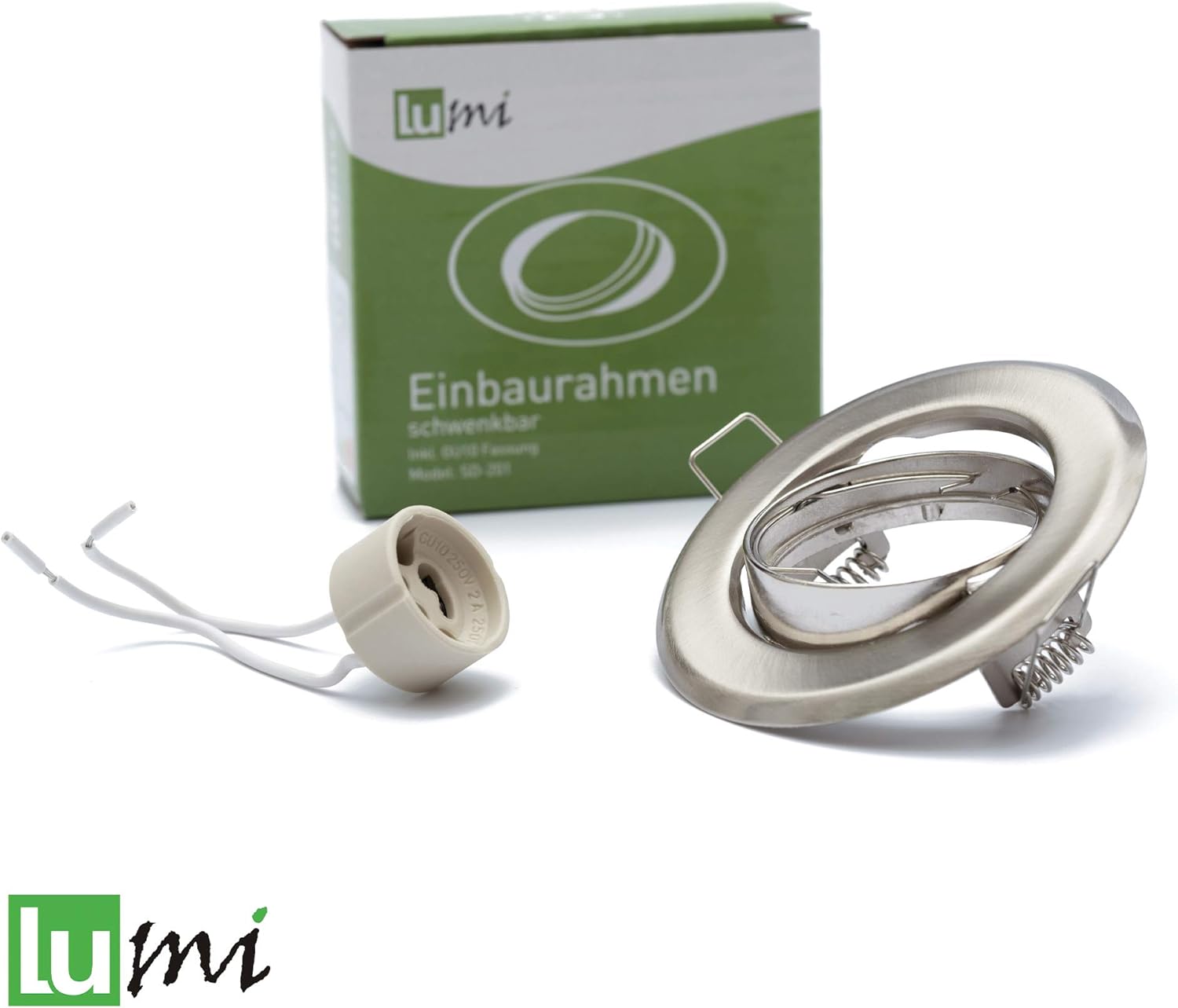12 x Lu-Mi Flush-Mounted Spotlight, Brushed Stainless Steel incl. GU10 Socket, Tilt Function - Image 4