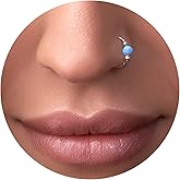 Sterling Silver Opal Nose Ring Hoop – 20G Nose Piercing Jewelry for Women – Dainty 8mm Silver Nose Ring with Blue Opal Bead – Handmade Sterling Silver Ring Piercing Jewelry Gift - Dainty Hammered Silver Hoop for Nostril