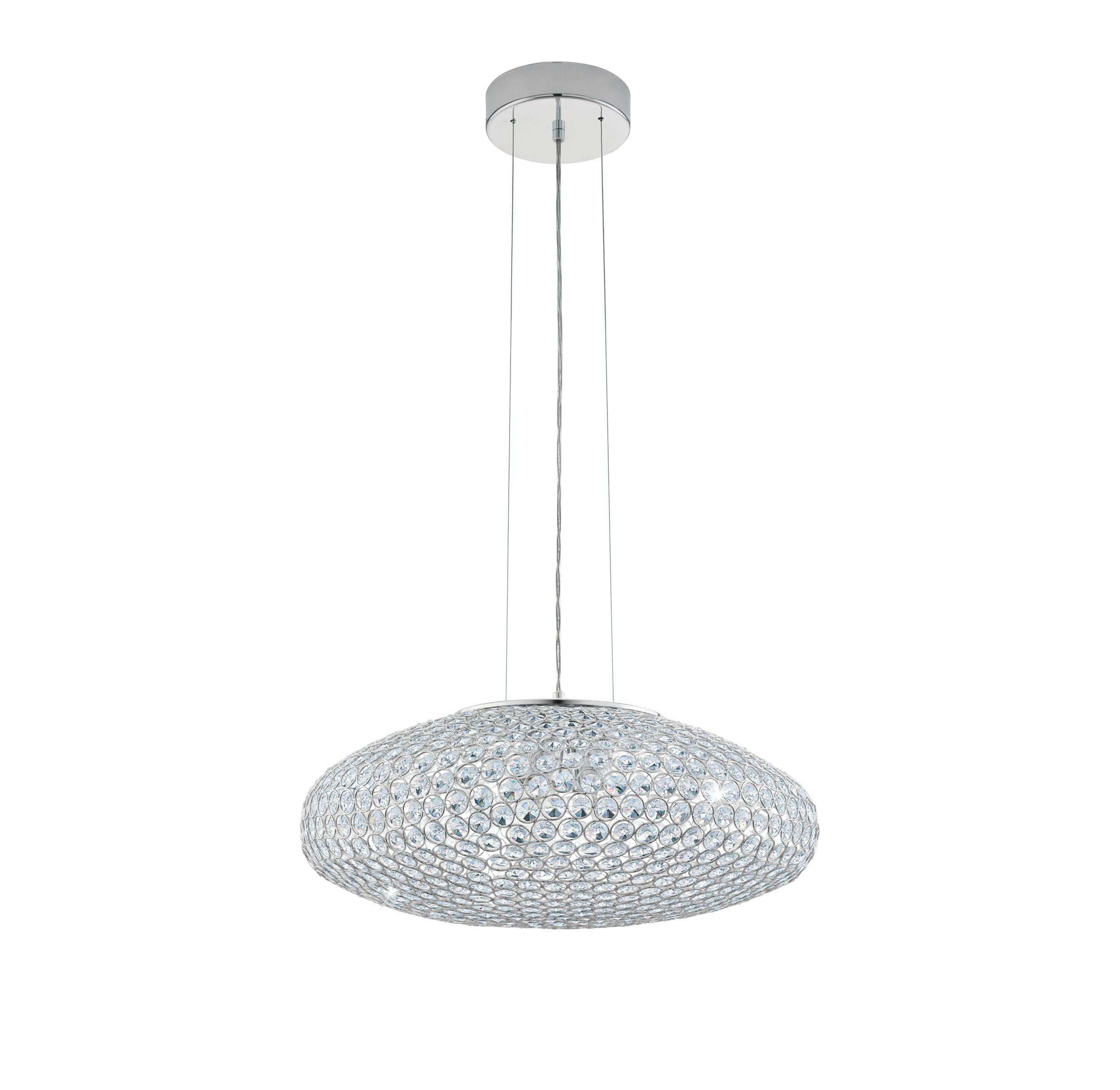 EGLO Clemente Pendant Light, 3-Bulb Pendant Light, Elegant, Steel and Crystal in Chrome, Clear, Dining Table Lamp, Living Room Lamp, Hanging with E27 Socket — image 1