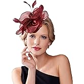 Dodheah Fascinators Hat for Women Tea Party Derby Hats Pillbox Hat Flower Feathers Wedding Headwear with Headband Hair Clip