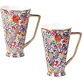 KAMMAK Ceramic Coffee Mugs 20 oz Tall Porcelain Coffee Cups Set of 2 Large Novelty Mugs with Handle Vintage Tea Cups Cappuccino Mug for Latte, Americano, Breakfast Cereal, Hot Cocoa, Drinks