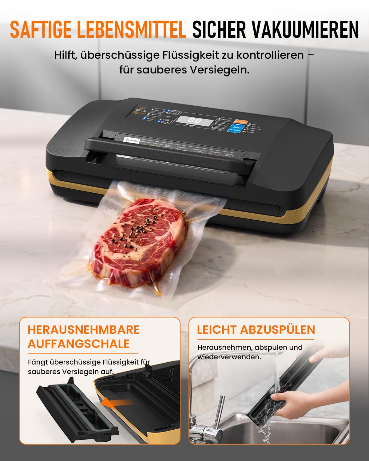 AbleMark Vakuumiergerät für Lebensmittel, 95 kPa Profi Vakuumierer 18-in-1, doppelte Schweißnaht, Folienschweißgerät & Einschweißgerät mit Cutter, Rollenfach, Trocken-/Feucht-Modus für Sous Vide 6