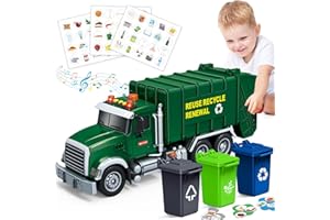 BSTOYDER Kids Toys for 3 4 5 6 7 8 Years Old Boys, 15" Large Garbage Truck Toy, Friction Powered Garbage Recycling Truck with Lights and Sounds, 3 Trash Bins with Trash Cards, Birthday Gifts for Boys Girls