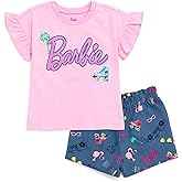 Barbie Girls Peplum T-Shirt and Twill Shorts Outfit Set Toddler to Big Kid Sizes (2T - 14-16)