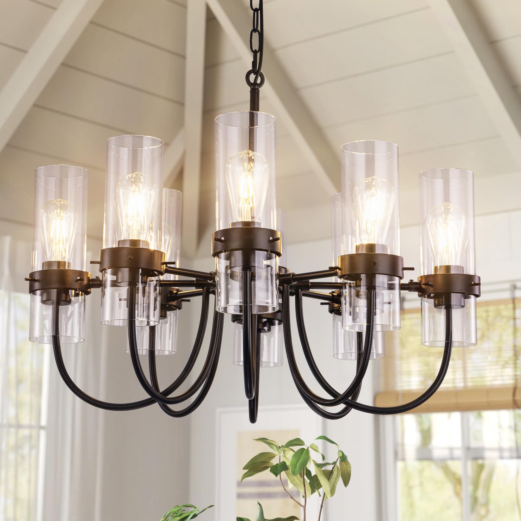 Photo 1 of Wellmet Black Farmhouse Chandelier, 8-Light Spider Glass Shade Chandelier, Outdoor Lighting Fixture Hanging for Foyer, Modern Black Pendant Light for Living Room, Dining Room, Bedroom, Entryway